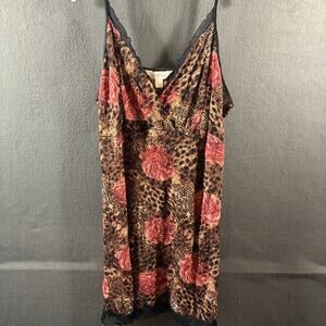 vtg y2k women babydoll dress 26 brown fairy floral lace animal print maximalist